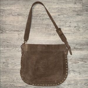 Anna Paola Brown Genuine Suede Crossbody Bag with Gold Stud Accents